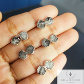 Raw Black Rutile Gemstone Stud Earrings, Crystal Stud Earrings, Silver Plated Earrings, Electroplated Studs, Boho Earrings, Fashion Jewelry